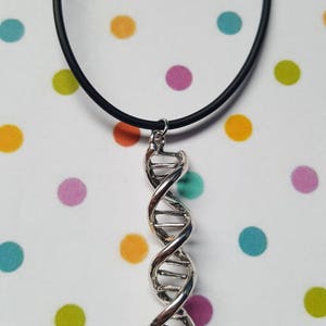 DNA helix necklace, DNA helix pendant, Pendant necklace, Science, Geek, Nerdy, Geek chic, Gifts for geeks, Science lovers, DNA, Helix Black Rubber Cord