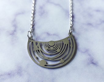 Solar System Necklace - Stainless Steel Space Pendant on Silver Chain | Astronomy Jewelry Gift for Him or Her