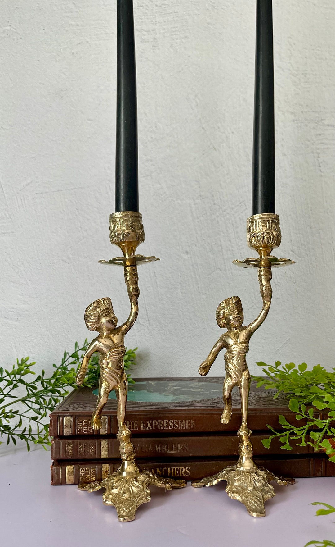 Vintage Brass Cherub Candlestick Holders Etsy