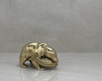 Vintage Brass Bear with Fish in Mouth