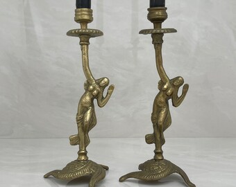 Vintage Brass Figuritive Goddess Candleholders