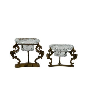Vintage Brass Dragon Stand with Crystal Candleholder Insert- A Pair