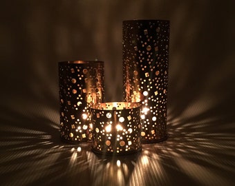 Brass Trio Cutout Candleholder Set