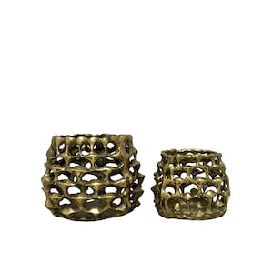Vintage Brass Brutalist Style Candleholders-A Pair