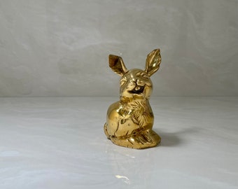 Cute Vintage Brass Happy Smiling Bunny Rabbit Figurine with Visible Front Teeth - Whimsical Decor Accent