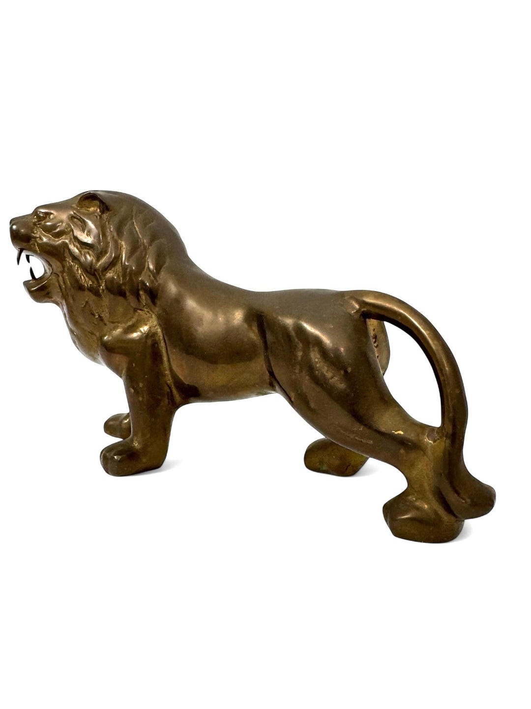 Vintage Brass Lion Figurine – Majestic Mid-century Modern Roaring King ...