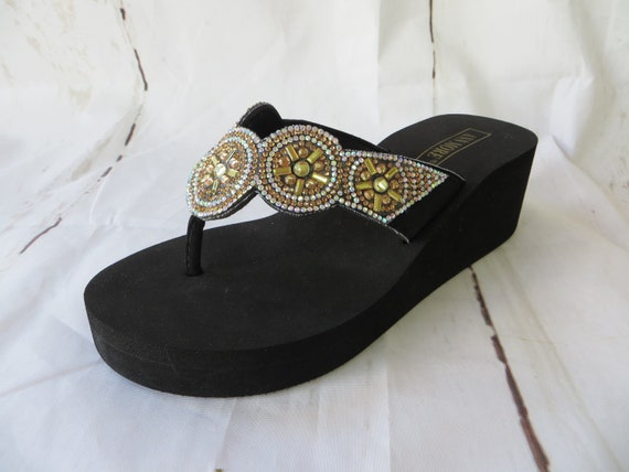 rhinestone wedge flip flops