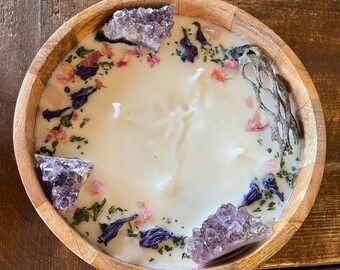 Crystal Candle in Custom Mango Wood Bowl