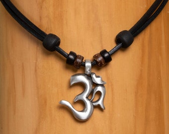 Surfer necklace Leather necklace Mens Womens Surf jewelry Surfer style Om Symbol Buddha Yoga Handmade Adjustable HANA LIMA ®