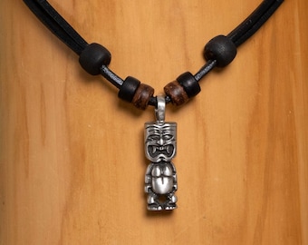 Surfer Leather Man Woman Beach Metal Tiki Scrubs Hawaii New Zeeland Adjustable Black Necklace Jewelry Jewellery Pendant HANA LIMA ®