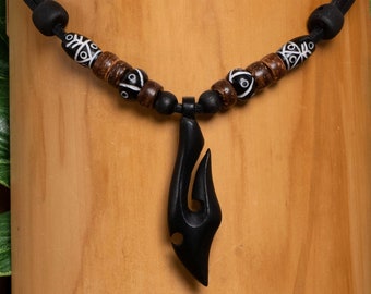 Surfer necklace Leather necklace Hei Matau Surf jewelry Surfer style Necklace Men Women HANA LIMA ®