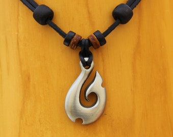 Surfer necklace Hei Matau Maori New Zealand metal pendant necklace men women leather chain surfer necklace HANA LIMA