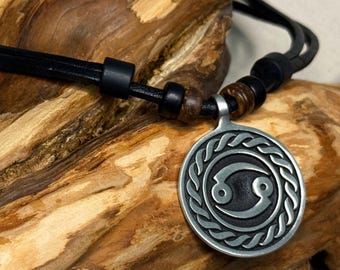Naszyjnik skórzany, choker skórzany, znak zodiaku Rak, naszyjnik surfer, choker surfer, łańcuszek HANA LIMA