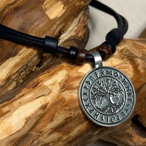 Lederhalskette Yggdrasil Weltenesche Tree of Life Halskette Lederkette Herren Damen verstellbare Größe HANA LIMA