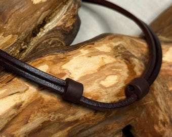 HANA LIMA Leather Necklace, Brown Adjustable Leather Strap, Surfer Necklace