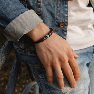 Bracelet en cuir bracelet surfeur bracelet homme bracelet femme bracelet homme femme longueur réglable turquoise unisexe sans nickel Tiken image 3