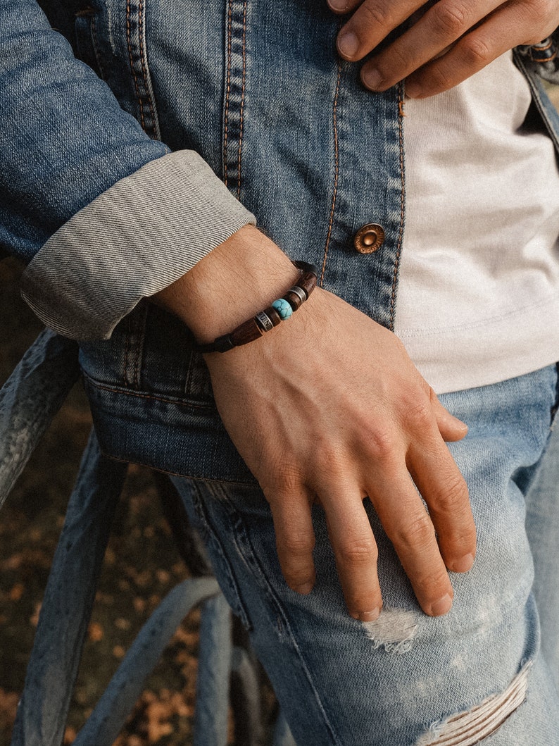 Bracelet en cuir bracelet surfeur bracelet homme bracelet femme bracelet homme femme longueur réglable turquoise unisexe sans nickel Tiken image 3