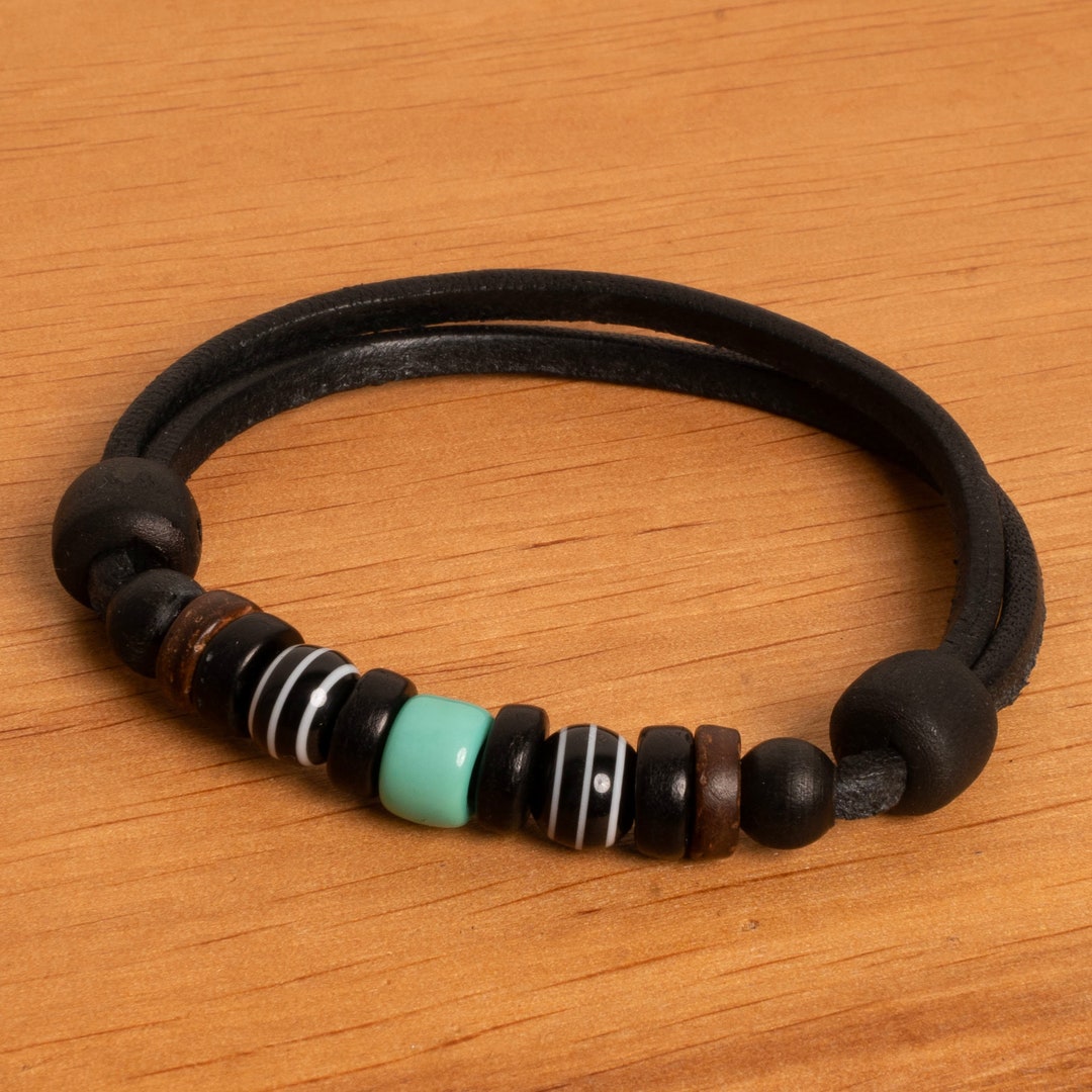 Axy Leather Bracelet - Tibetan Style, Surfer Wristband, Unisex Leather Strap