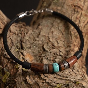 Bracelet en cuir bracelet surfeur bracelet homme bracelet femme bracelet homme femme longueur réglable turquoise unisexe sans nickel Tiken image 2