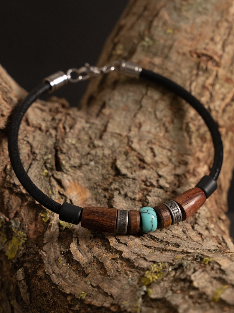 Leather bracelet surfer bracelet men's bracelet women's bracelet bracelet men women man woman length adjustable turquoise unisex nickel free Tiken image 2