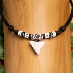 Shark Tooth Surfer Leather Mens Womens Beach Hawaii New Zealand Summer Black Adjustable Handmade Necklace Jewelry Jewellery HANA LIMA ®