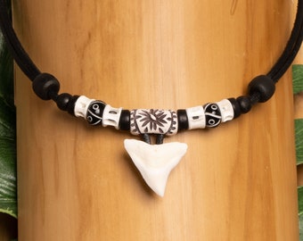 Shark Tooth Surfer Leather Mens Womens Beach Hawaii New Zealand Summer  Black Adjustable Handmade Necklace Jewelry Jewellery HANA LIMA ®