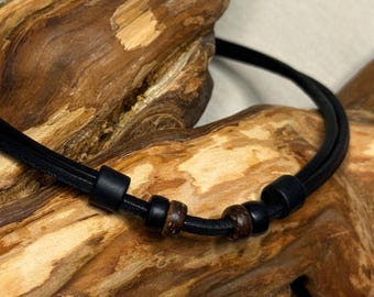 HANA LIMA Leather Necklace, Black, Adjustable Leather Band for Your Own Pendant, Leather Surfer Necklace