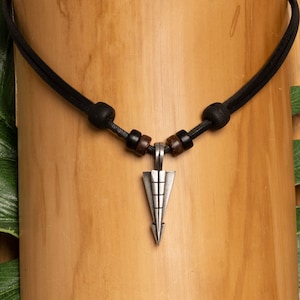 Surfer Leather Mens Womens Beach Metal Spearhead Pendant Handmade Adjustable Black Necklace Jewelry Jewellery HANA LIMA ®