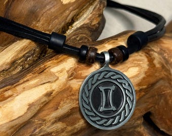 Collier en cuir, collier en cuir, signe du zodiaque, collier signe du zodiaque Gémeaux, collier surfeur, collier surfeur, HANA LIMA