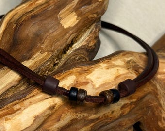 HANA LIMA brown leather necklace with adjustable leather strap for your own pendant, leather surfer necklace