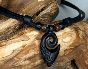 Leather necklace, friendship necklace, handmade Koru Maori New Zealand men's necklace, women's necklace, HANA LIMA