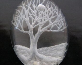 Intaglio Glass Cabochon "Maple Tree in the Snowdrift"