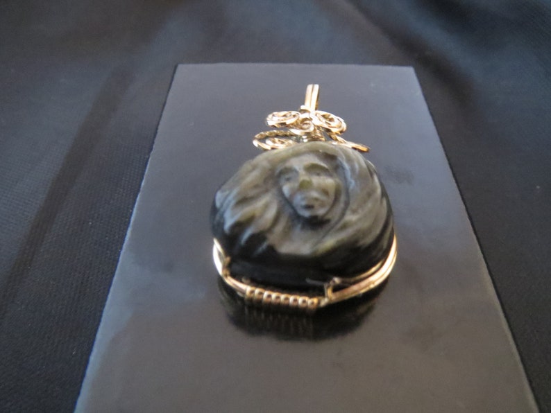 Hand-carved Gold Sheen Obsidian Pendant: Persephone image 2