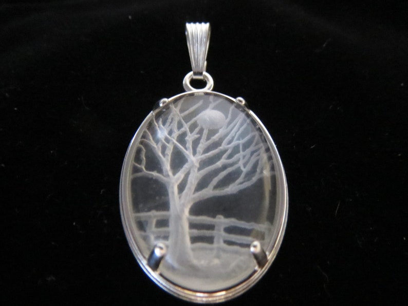 Hand-carved Intaglio Quartz Pendant Winter Farm image 1