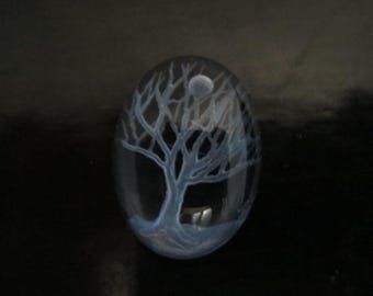Hand-carved Intaglio Glass Cabochon &quot;Blue Moon Winter&quot;