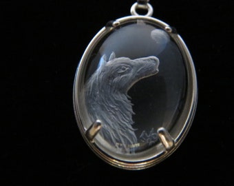 Hand-carved Intaglio Quartz Pendant "Wolf: Call of the Wild"