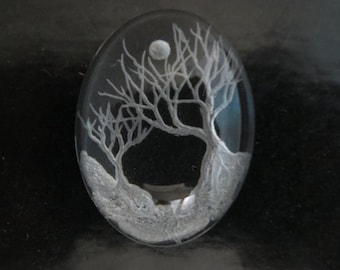 Hand-carved Intaglio Glass Cabochon &quot;Moon Forest&quot;