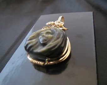 Hand-carved Gold Sheen Obsidian Pendant: "Persephone"