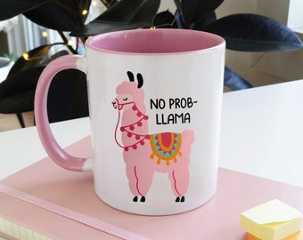 No Prob-Llama Mug, PINK /// Funny Mug, Llama Coffee Mug, Llama Gift, Cute Mug, Pun Gift, Llama Lover Gift, Coworker Gift, Kawaii Mug, Alpaca