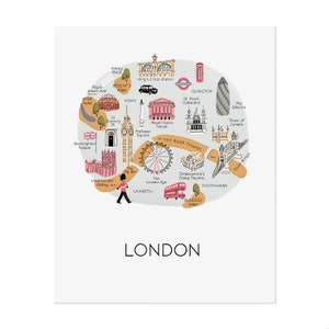 London Illustrated Map Art Print / london wall art london map art british art print england art union jack print london city map travel art image 3