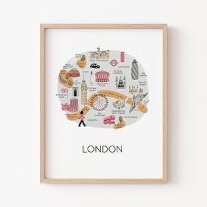 London Illustrated Map Art Print / london wall art london map art british art print england art union jack print london city map travel art image 1