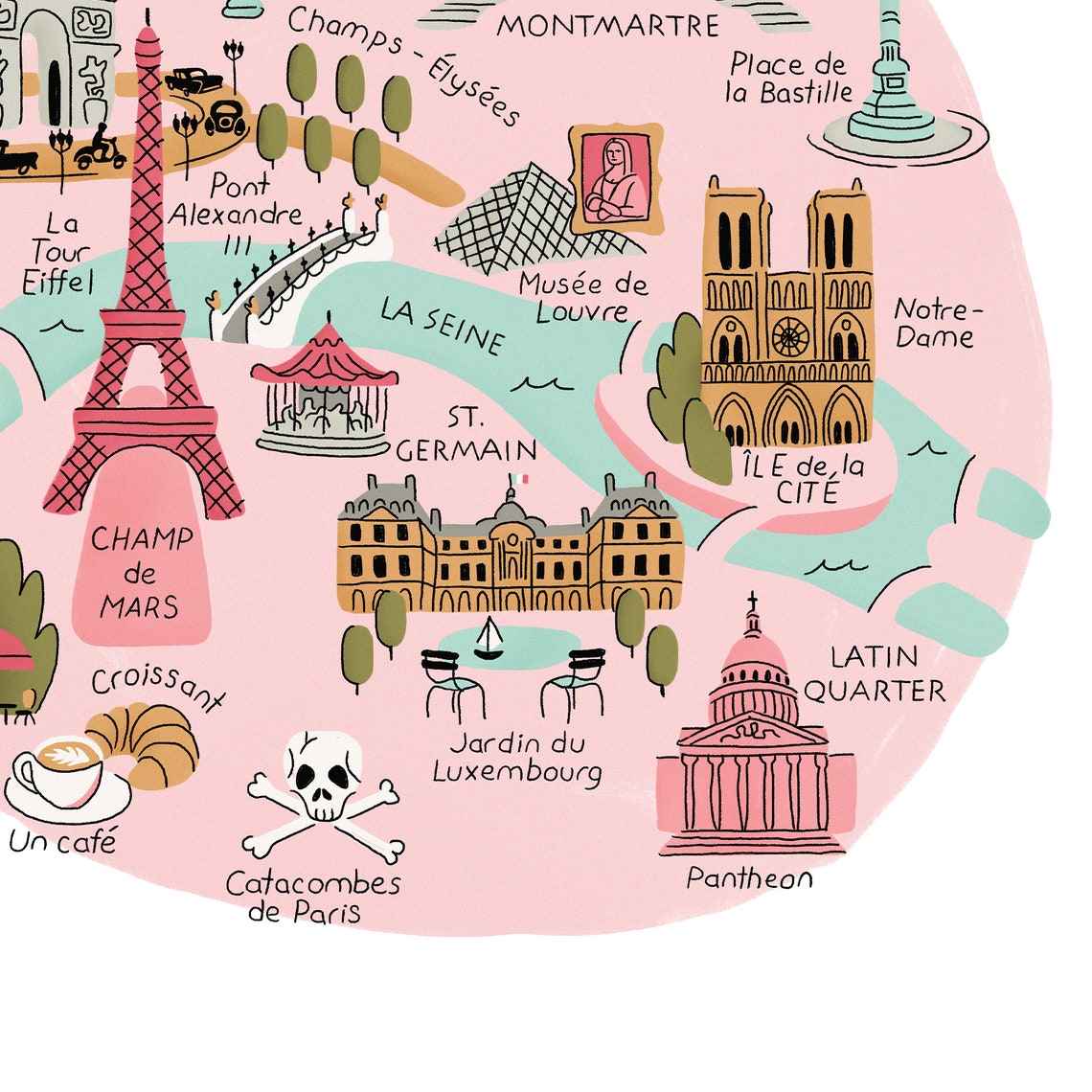 Paris Illustrierte Karte Kunstdruck / Paris Stadtplan Paris - Etsy