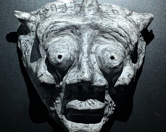 ONI KING Clay Demon Mask - Handmade Yokai Sculpture, Copper