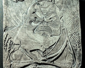 NIO GUARDIAN Clay Relief - Handmade Japanese Temple Sculpture, Grey, 10x10cm