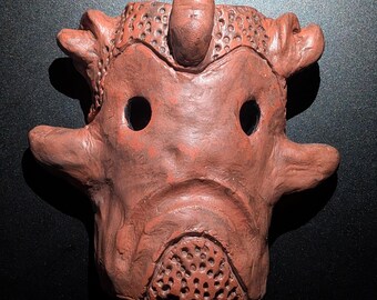 OCEAN DEMON Clay Mask - Handmade Yokai Sculpture, Terracotta