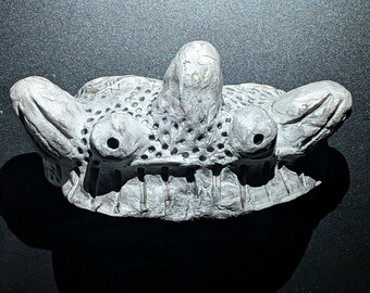 CRAB YOKAI Crown - Handmade Clay Sculpture, White, Japanese Folklore