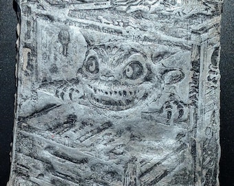 HOME DEMON Clay Relief - Handmade Japanese Folklore Sculpture, Silver, 20x20cm