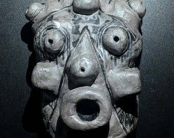 SHAMAN YOKAI Clay Spirit Mask - Handmade Japanese Demon Sculpture, White