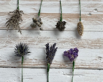 Dried Flower Hair Pins/Wires in shades of Grey and Blue