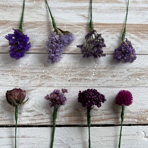 Dried Flower Hair Pins/Wires in shades of Blue, Purple and Lilac. image 1